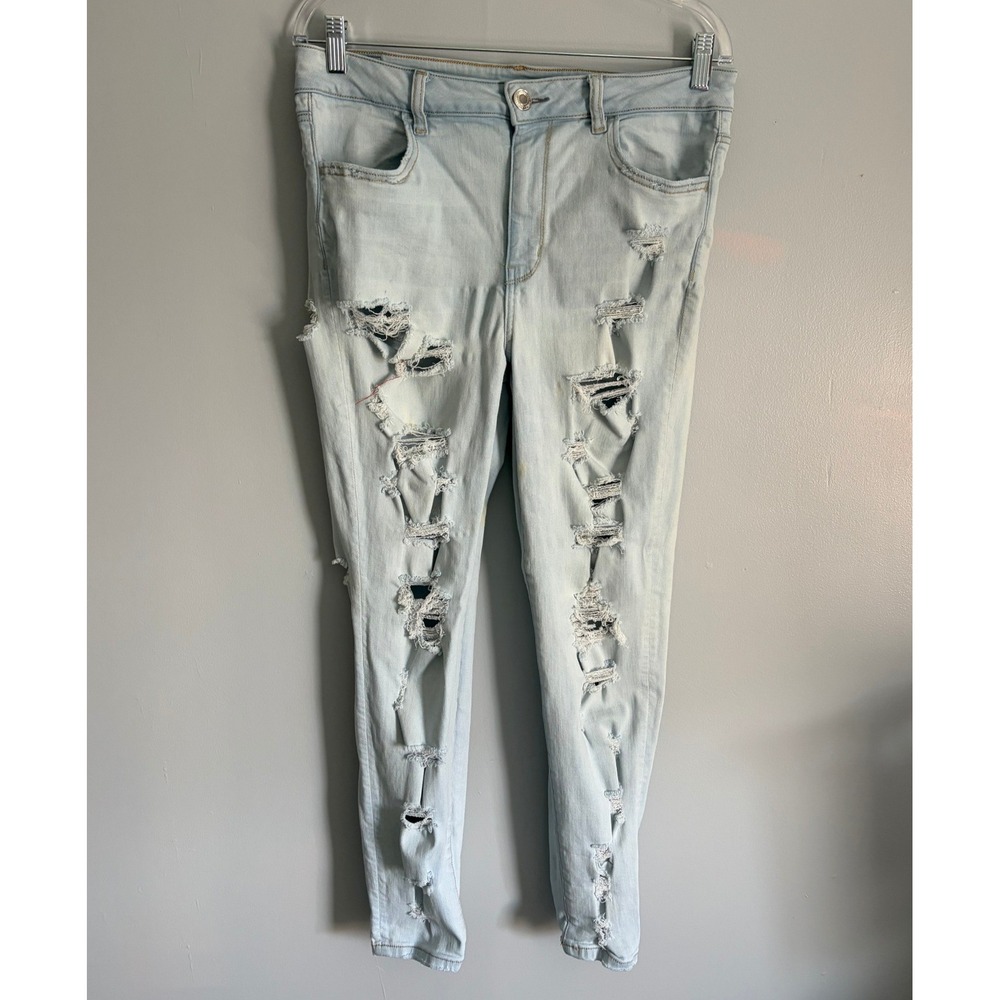 American Eagle Super Stretch Light Wash Distressed Ripped Jeggings Jeans 12 Reg